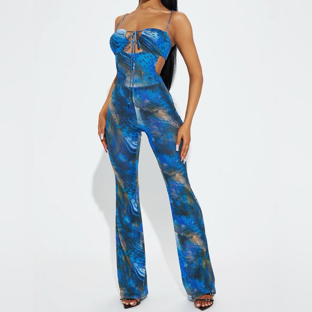 Fashion Nova What You're Missing Mesh Jumpsuit - Blue/combo